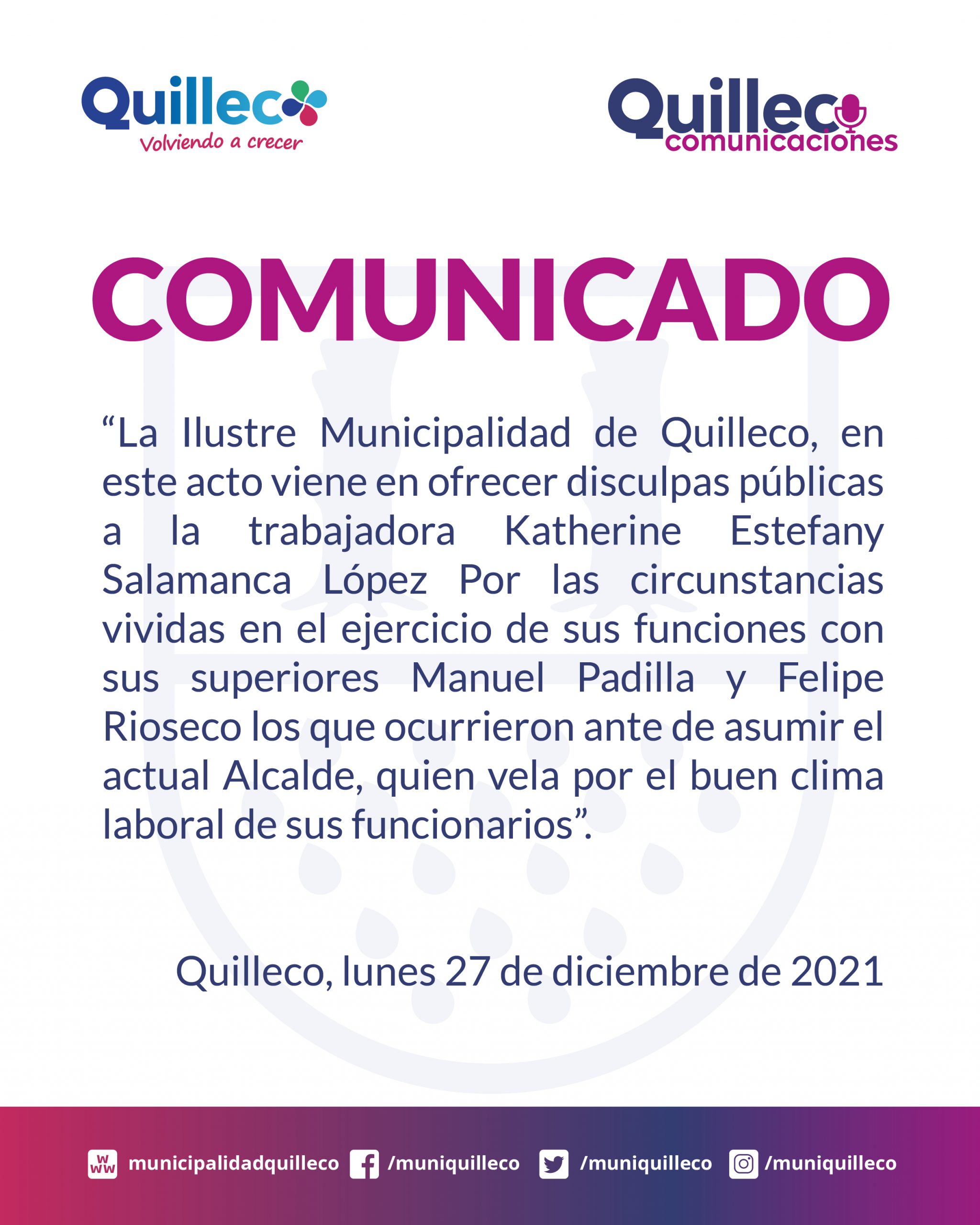 comunicado disculpas pÚblicas municipalidad de quilleco